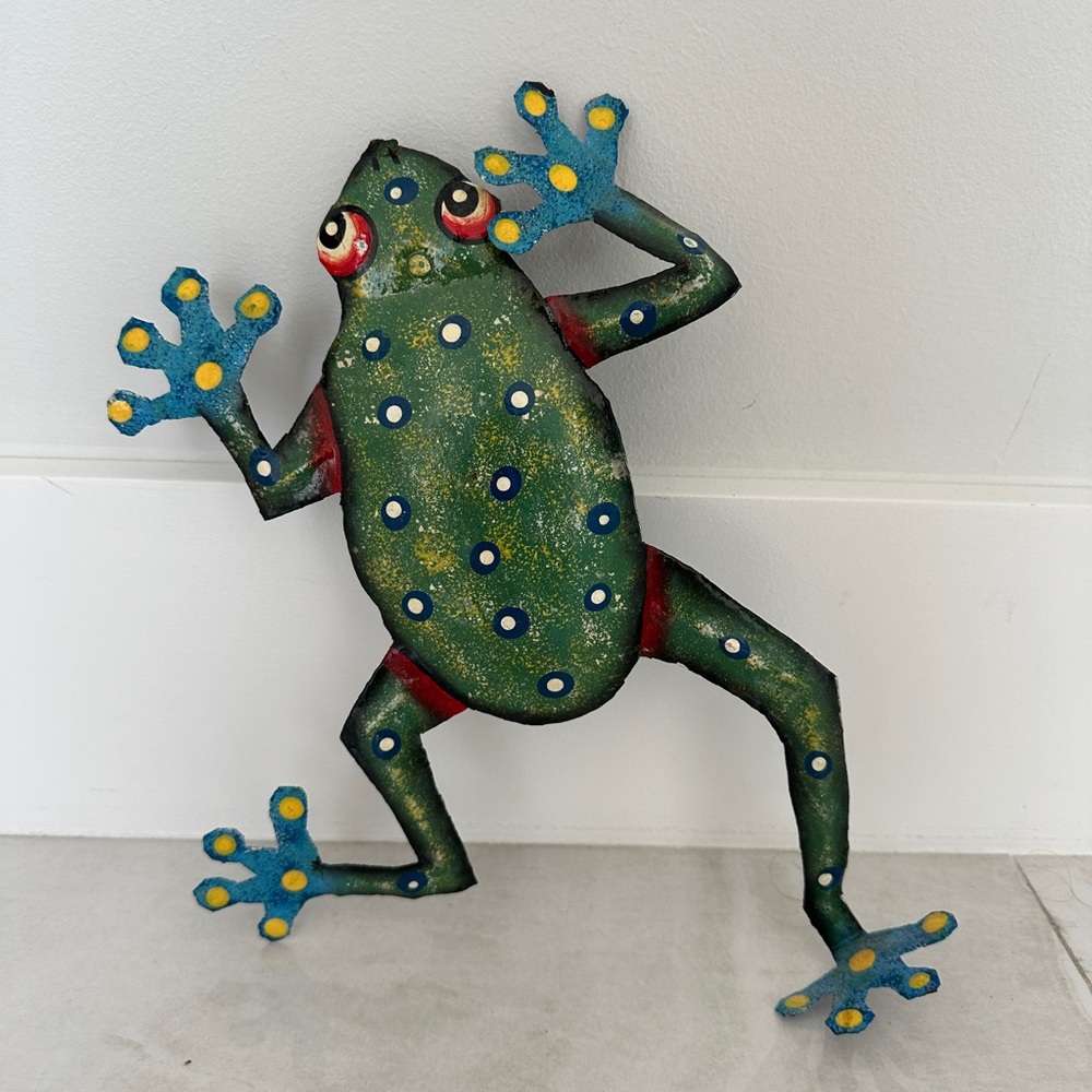 Vintage Hand Painted Metal Frog Wall Art